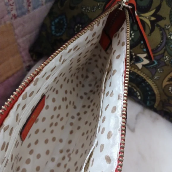 NWOT Kate Spade Red Ostrich Embossed Shoulder Bag, Gold Chain Strap - Picture 10 of 12